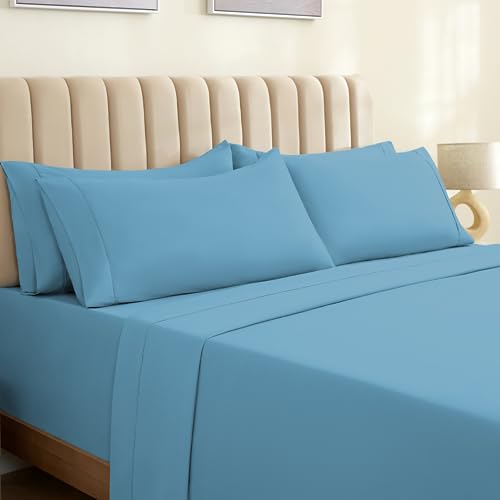 Zunatero 6PC Queen Sheet Set – Cooling Microfiber, Deep Pocket, Denim