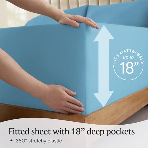 Zunatero 6PC Queen Sheet Set – Cooling Microfiber, Deep Pocket, Denim