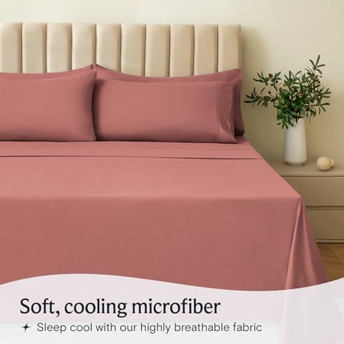 Zunatero Queen Sheet Set – Silky Soft Cooling Microfiber, Salmon Pink