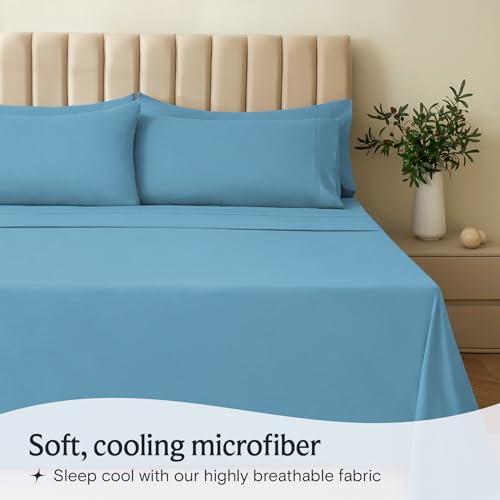 Zunatero 6PC Queen Sheet Set – Cooling Microfiber, Deep Pocket, Denim