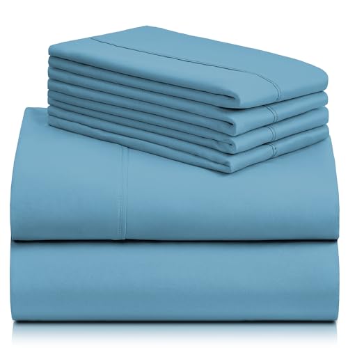 LuxClub 6PC Queen Sheet Set – Cooling Microfiber, Deep Pocket, Denim