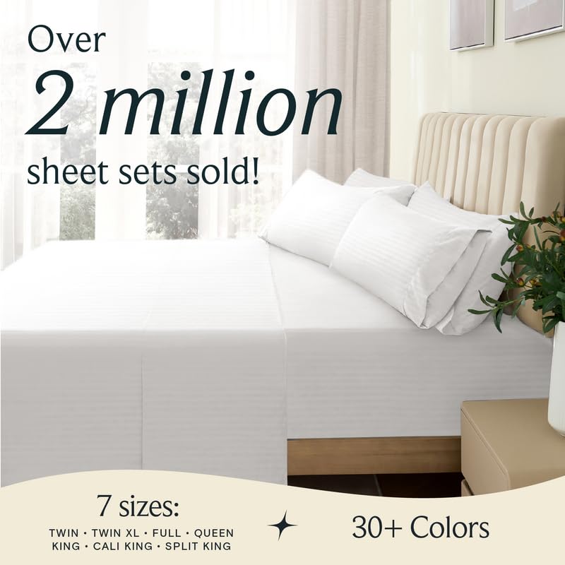 Zunatero 6PC Queen Sheet Set – Striped White Cooling Microfiber, Deep Pocket