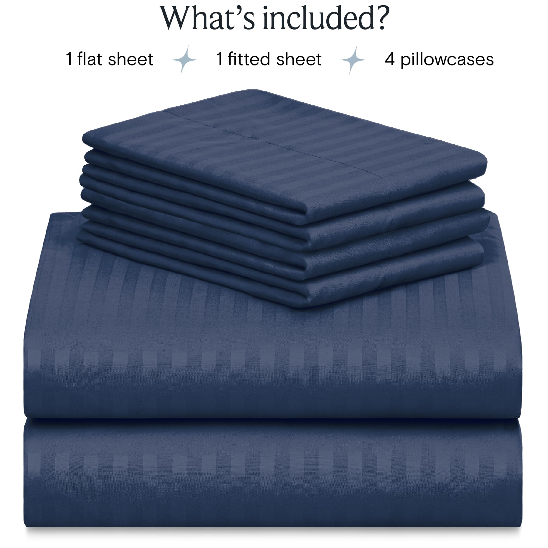 Zunatero 6PC Queen Sheet Set – Striped Design, 18" Deep Pocket, Striped Navy