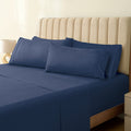 Zunatero 6PC Queen Sheet Set – Striped Design, 18" Deep Pocket, Striped Navy