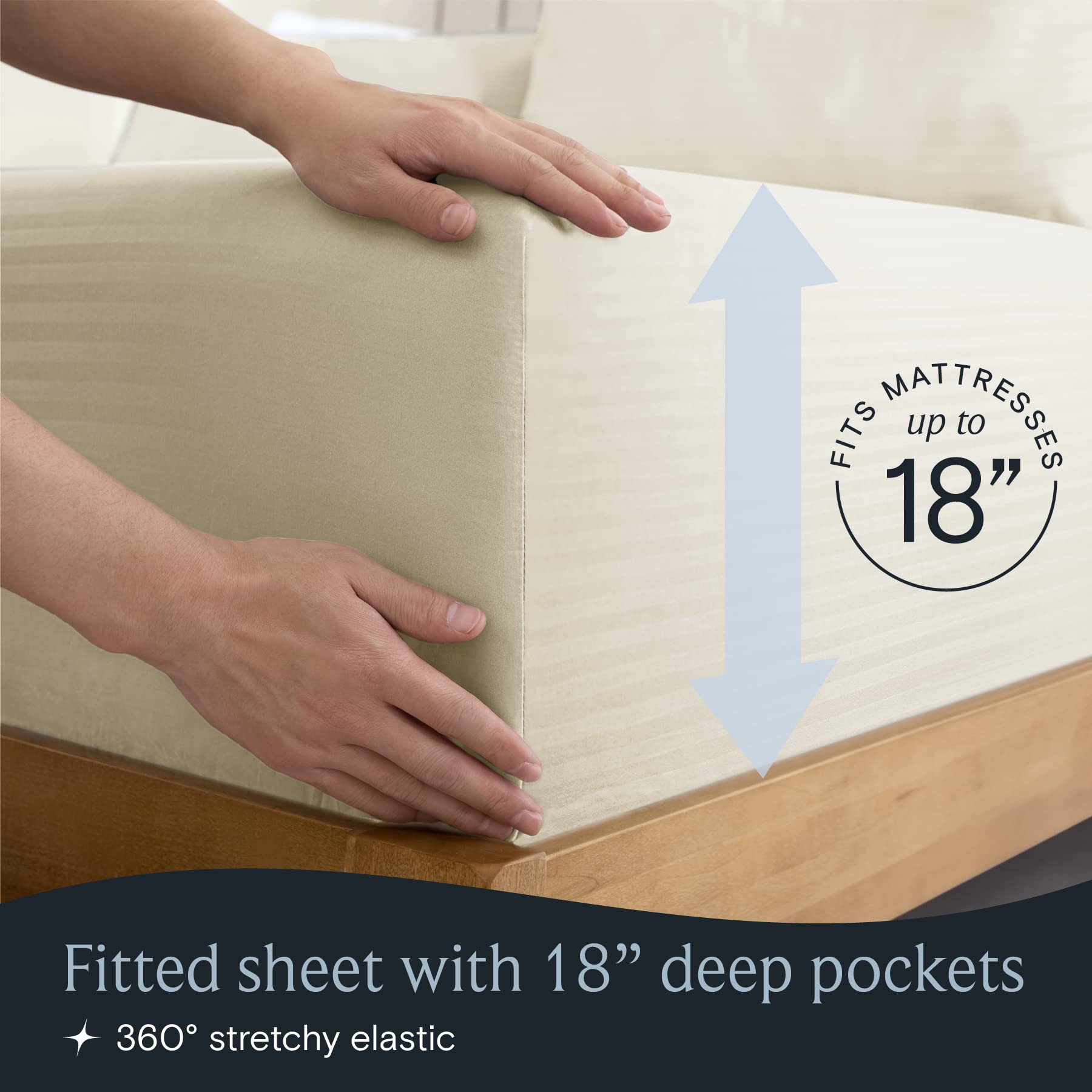 Zunatero 6PC Queen Striped Sheet Set – 18" Deep Pocket Microfiber, Cream