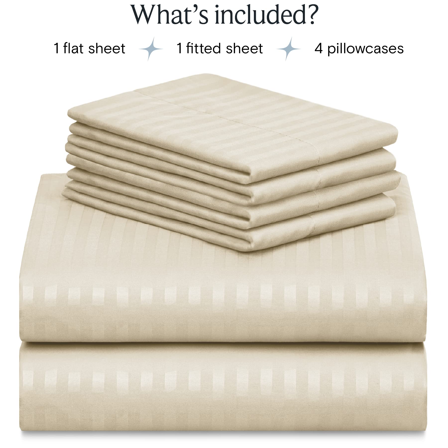 Zunatero 6PC Queen Striped Sheet Set – 18" Deep Pocket Microfiber, Cream