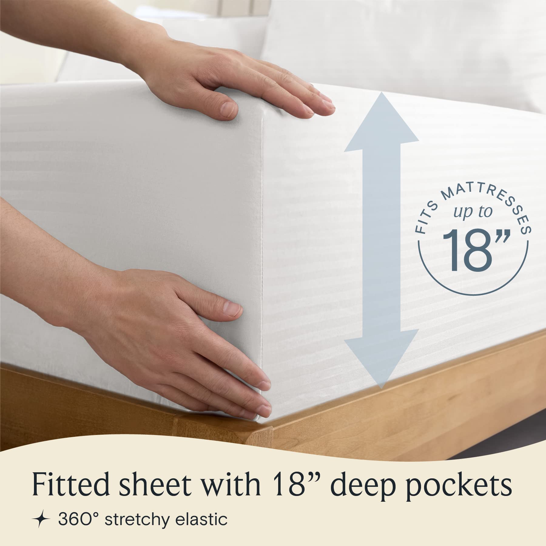 Zunatero 6PC Queen Sheet Set – Striped White Cooling Microfiber, Deep Pocket