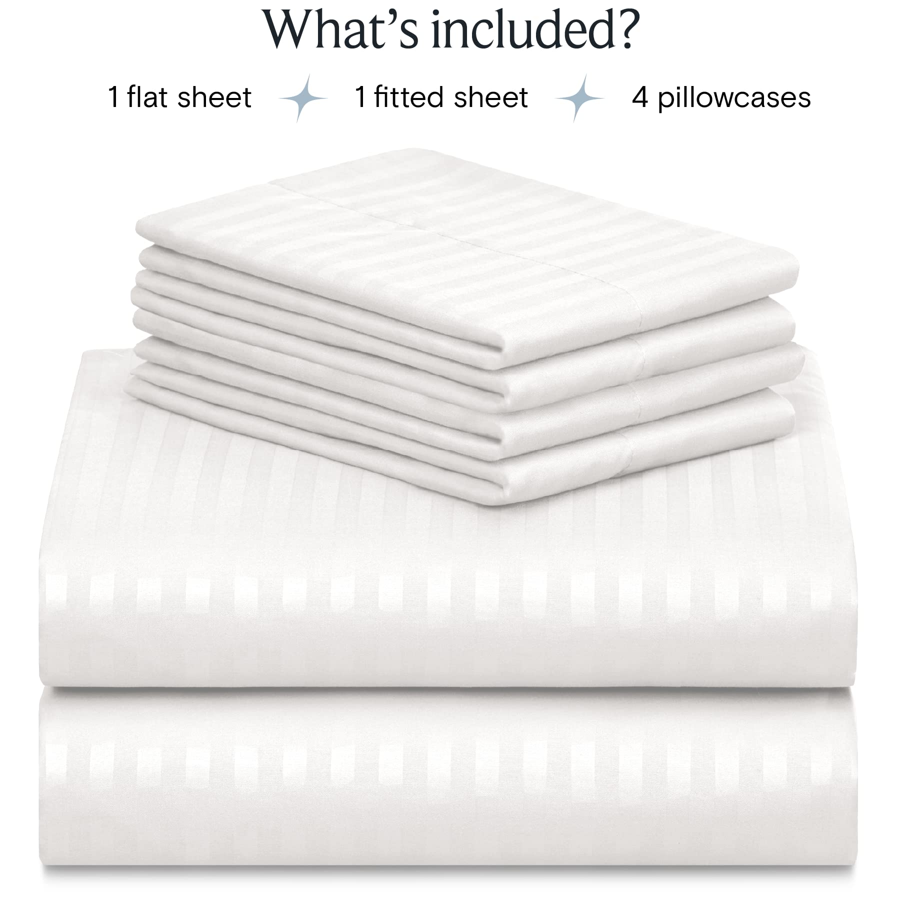 Zunatero 6PC Queen Sheet Set – Striped White Cooling Microfiber, Deep Pocket