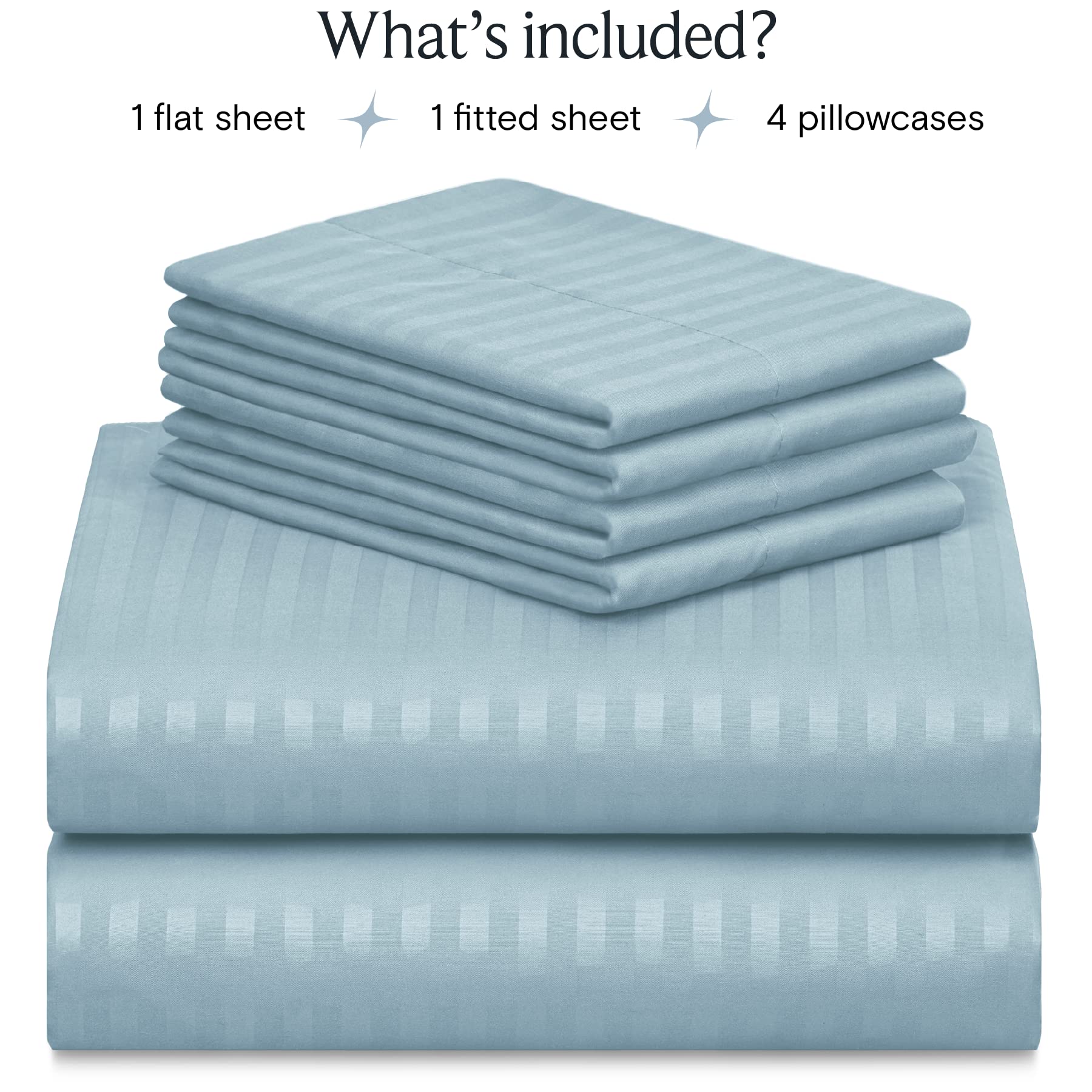 Zunatero 6PC Queen Striped Sheet Set – 18" Deep Pocket Microfiber, Light Blue