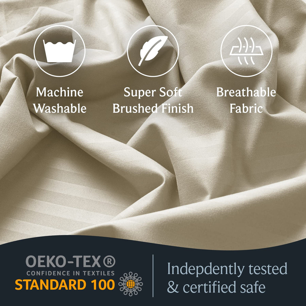 Zunatero 6PC Queen Striped Sheet Set – 18" Deep Pocket Microfiber, Cream