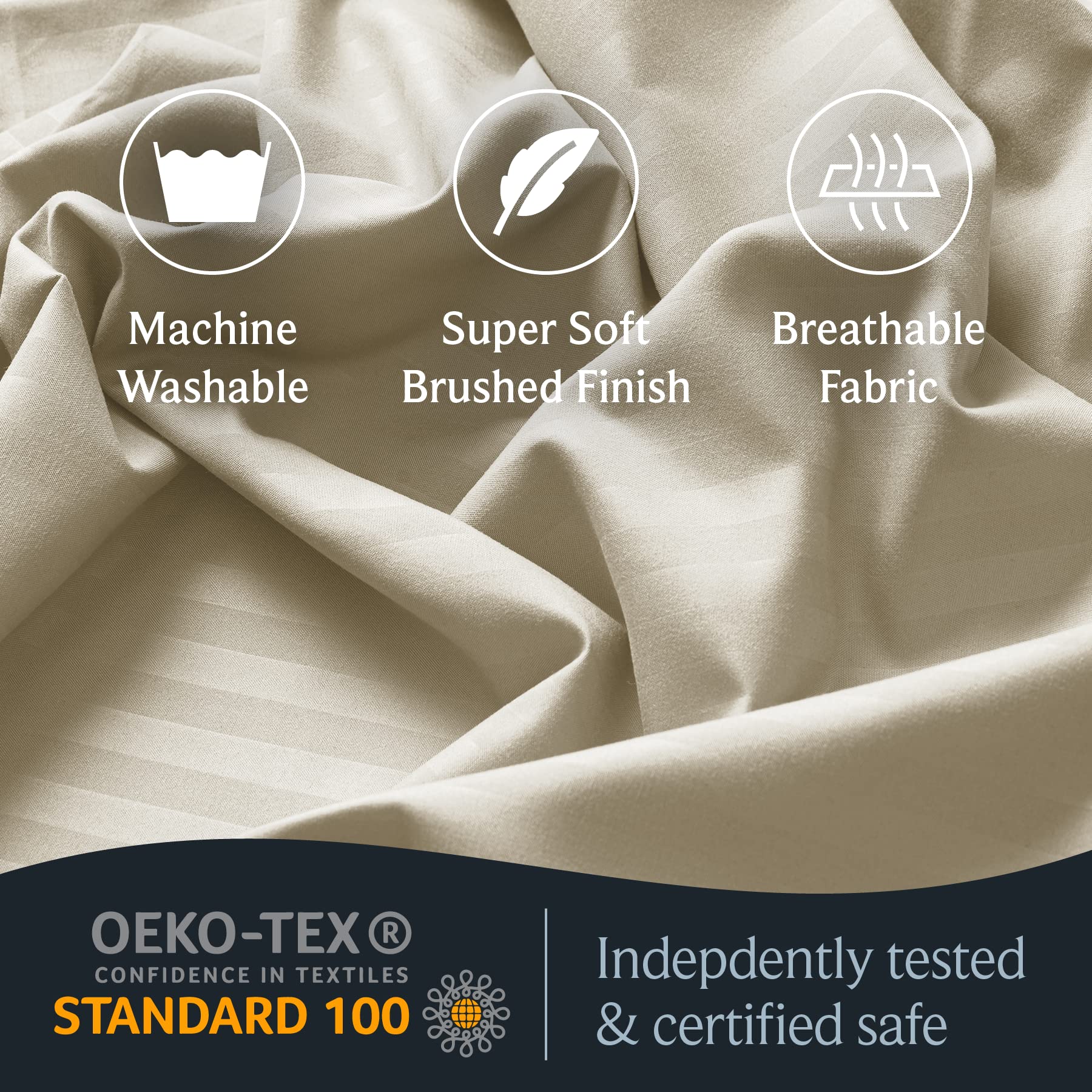 Zunatero 6PC Queen Striped Sheet Set – 18" Deep Pocket Microfiber, Cream