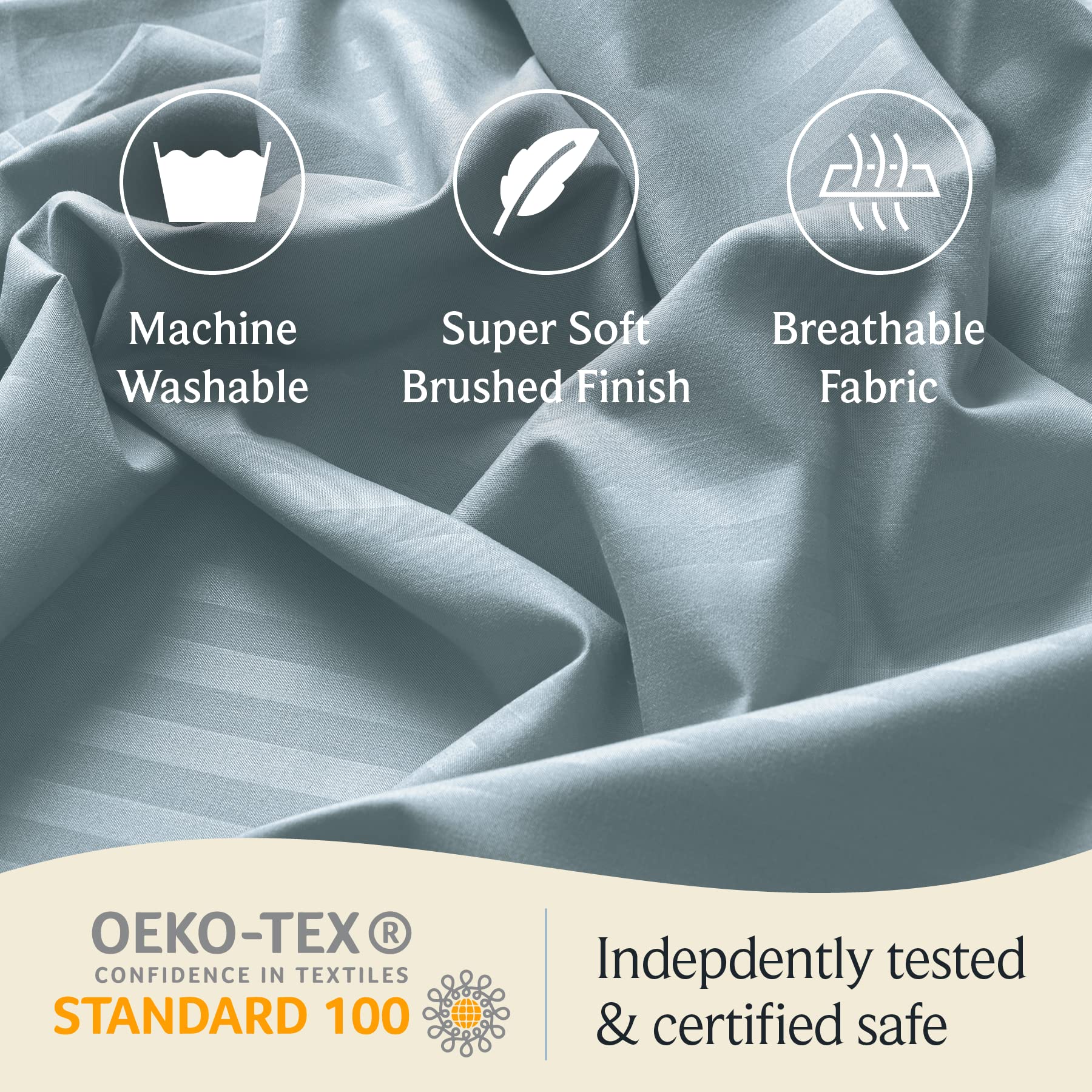 Zunatero 6PC Queen Striped Sheet Set – 18" Deep Pocket Microfiber, Light Blue