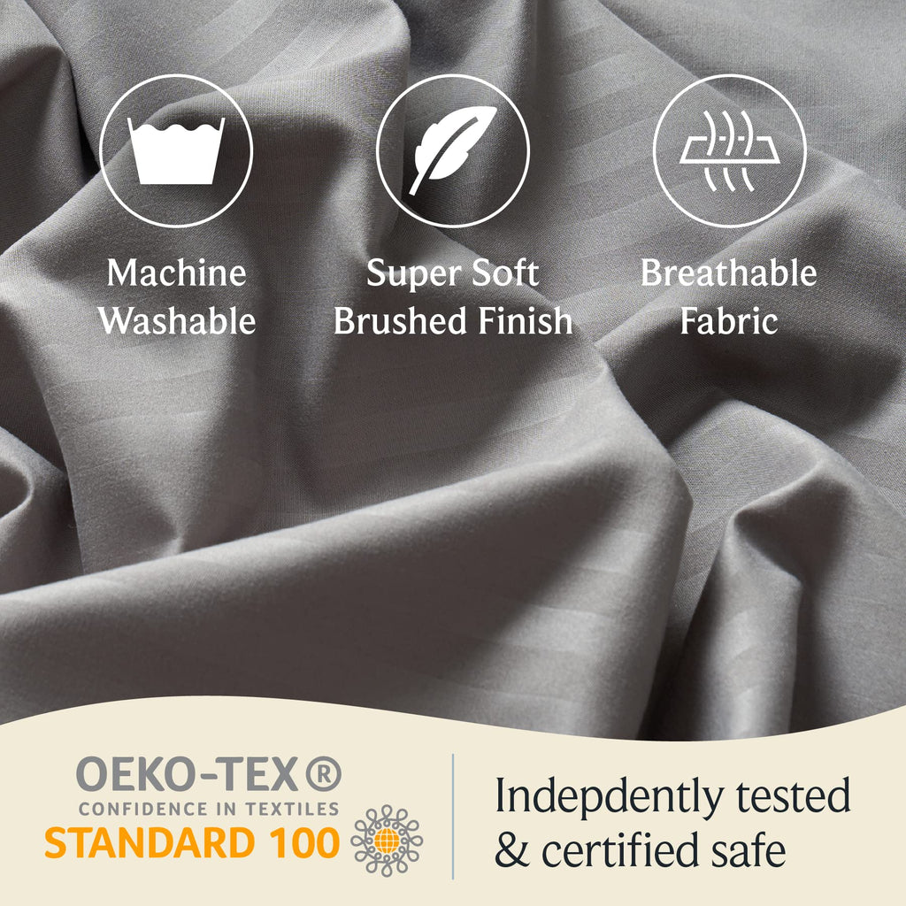 Zunatero 6PC King Striped Sheet Set – 18" Deep Pocket Microfiber, Light Grey