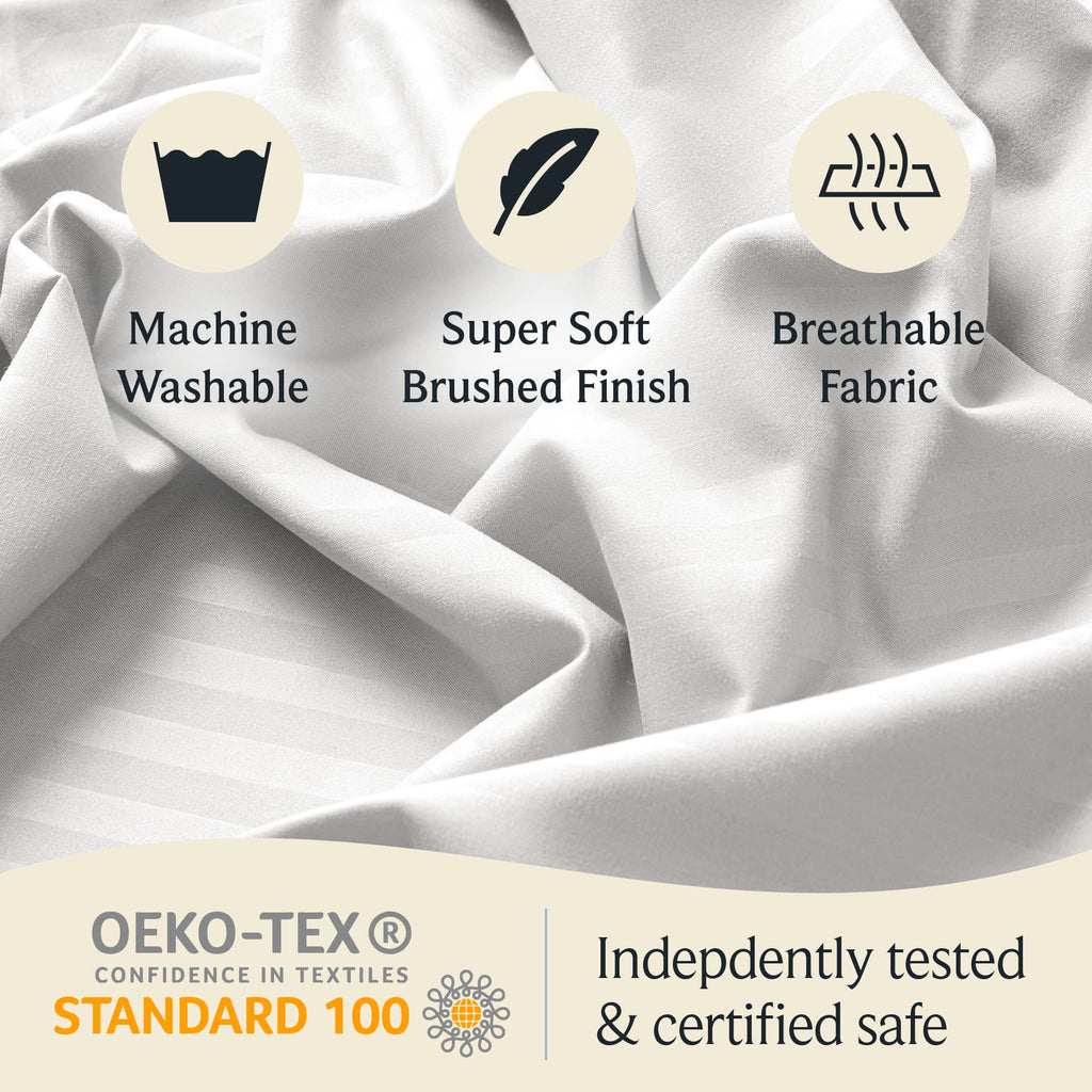 Zunatero 6PC King Striped Sheet Set – 18" Deep Pocket Microfiber, White