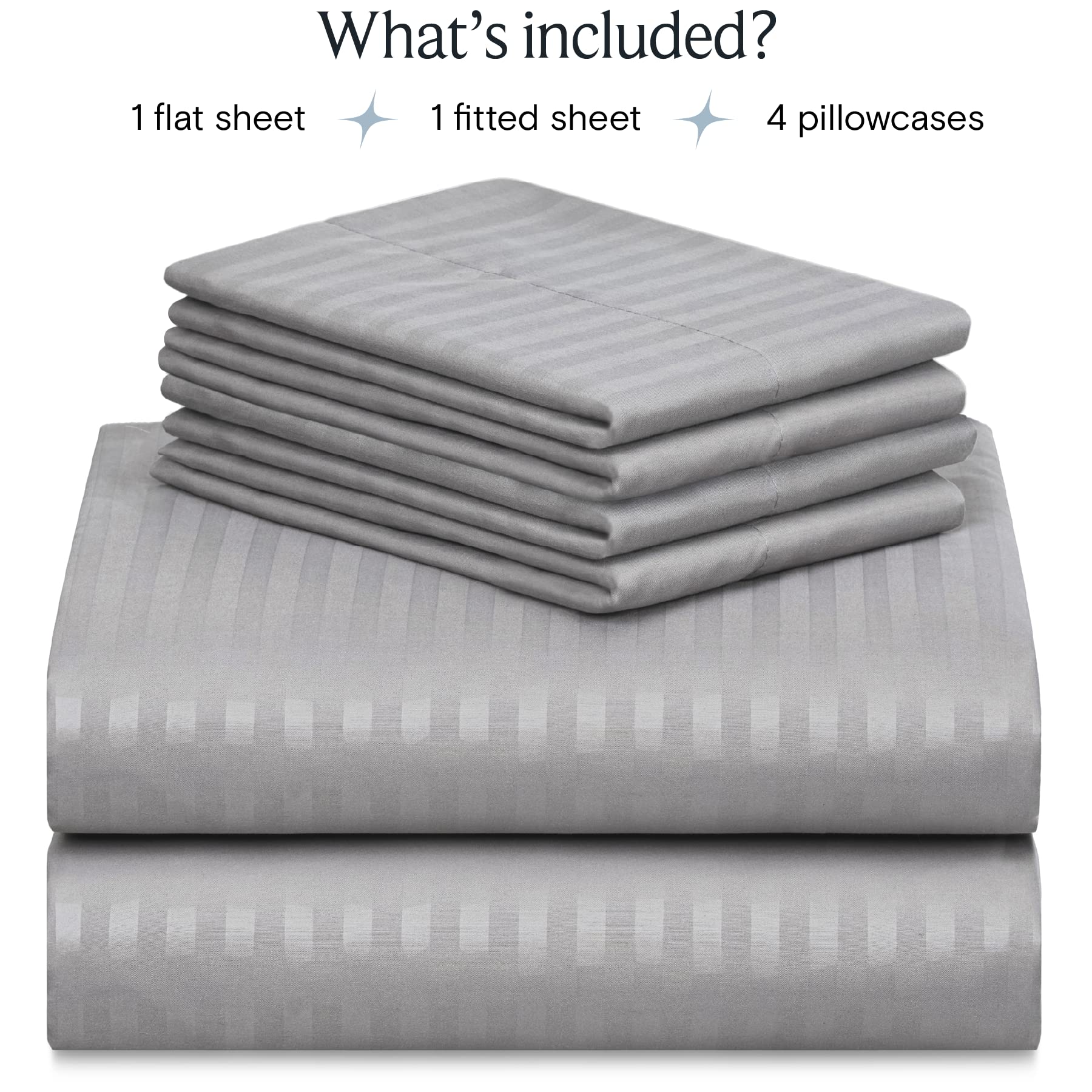 Zunatero 6PC King Striped Sheet Set – 18" Deep Pocket Microfiber, Light Grey